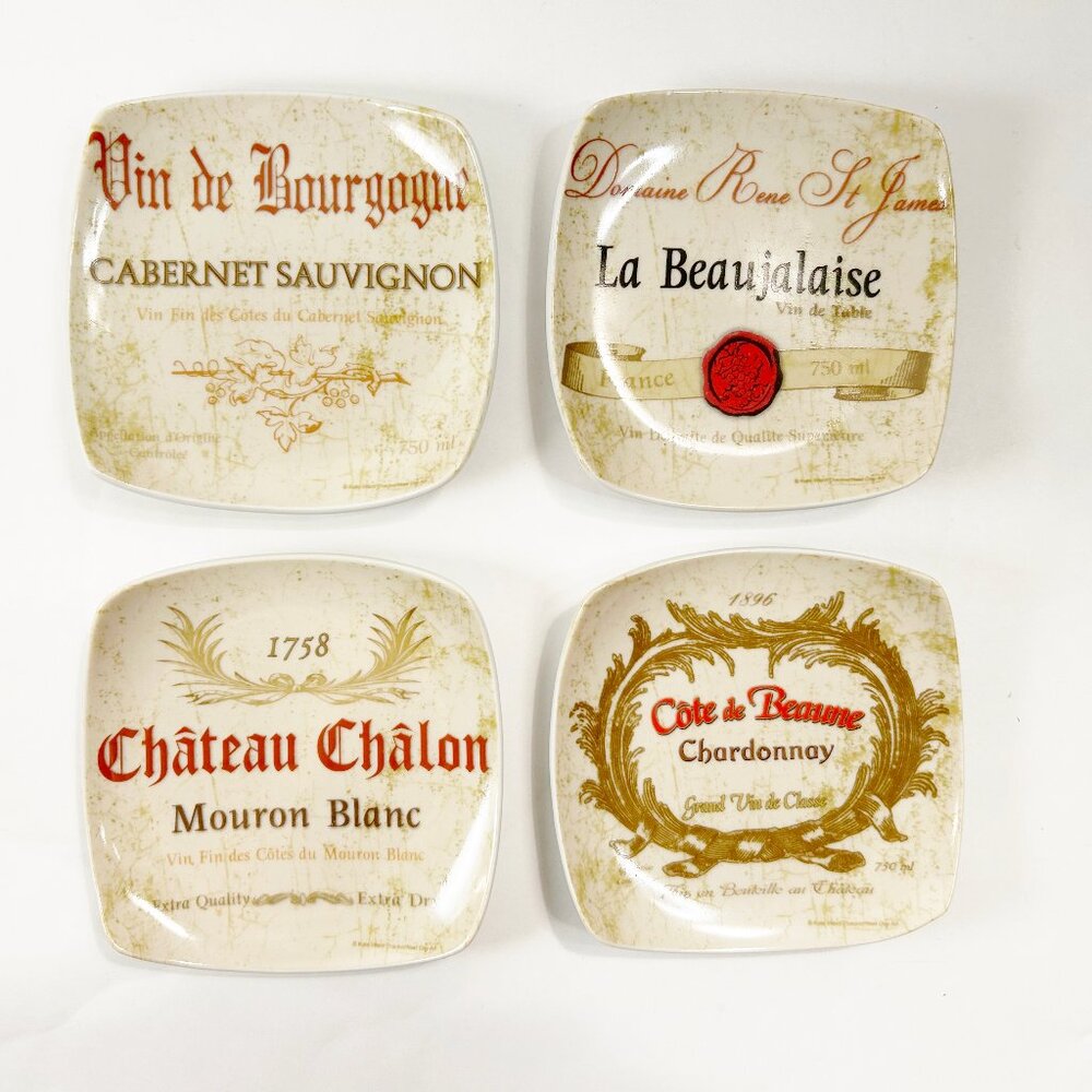 Set of 4 Bar Cocktail Plates by Thirtystone - Wine Labels